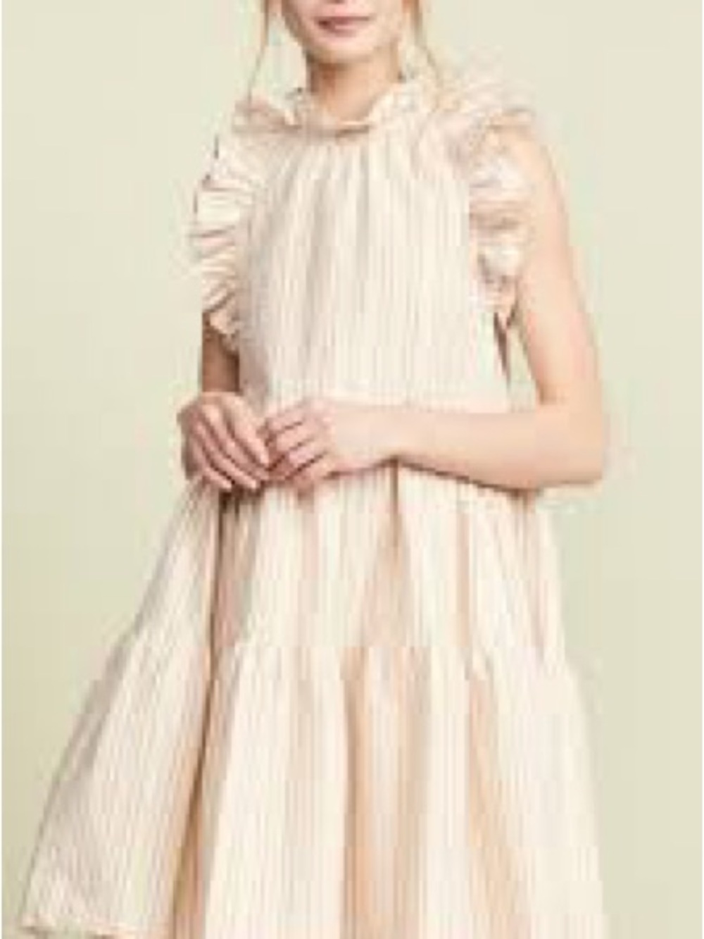 Ulla Johnson Cream and Pink Striped Ruffle-Tier High Neck Dress